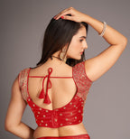 Pujia Mills WomenS Sequin Embroidered V Neck Sleeveless Red Readymade Saree Blouse Indian Ethnic Stitched Padded Blouses For Wo