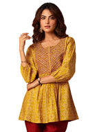 Libas Womens Printed Silk Blend Anarkali Kurti for Women Mustard