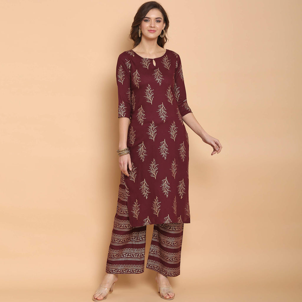 Gosriki Women'S Rayon Straight Kurta With Palazzo