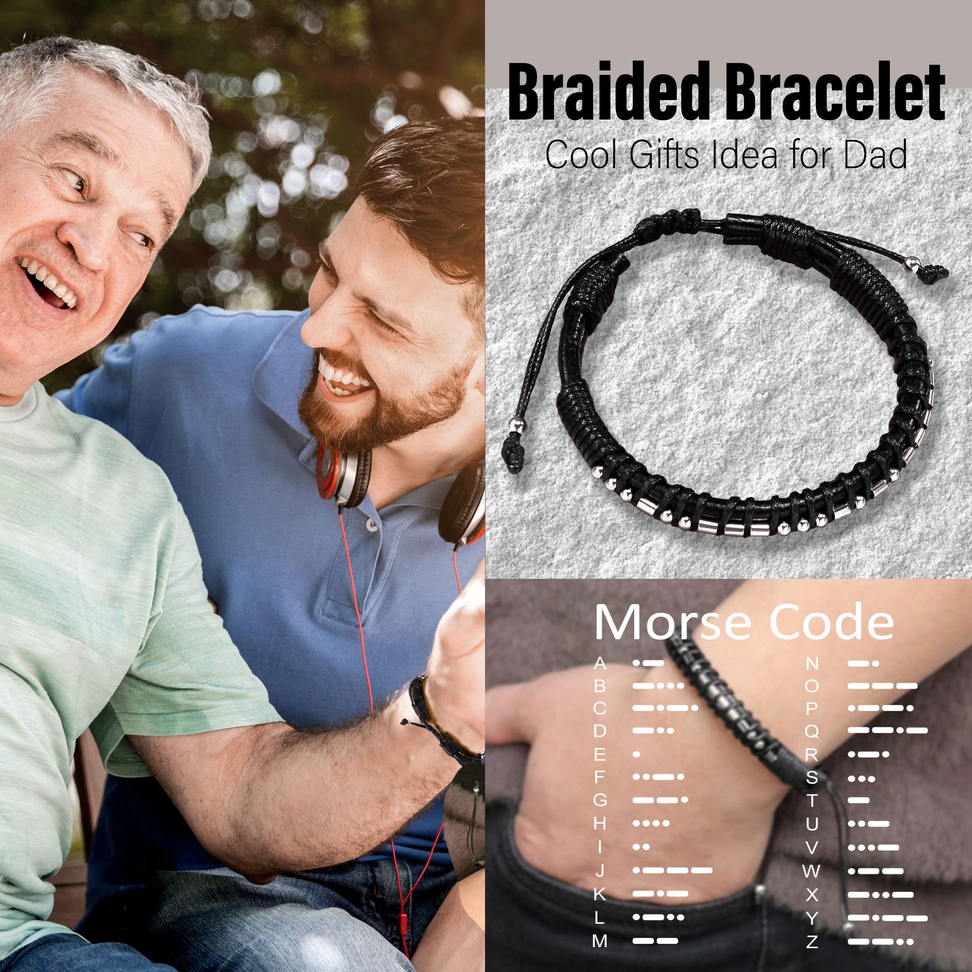 Btysun Dad Christmas Gifts, Dad Gifts Morse Code Bracelets from Daughter Son I Love You Gifts for Him Cool Christmas Gifts Handm