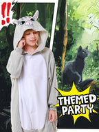 CANASOUR Cat Onesie Kids Halloween Cosplay Costume Girls One Piece Pjs Anime Unisex Hoodie Pajamas Grey For 8-10 Years Boys Part