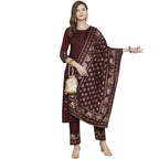 Gosriki WomenS Rayon Solid Kurta With Palazzo & Dupatta (Brown,L)