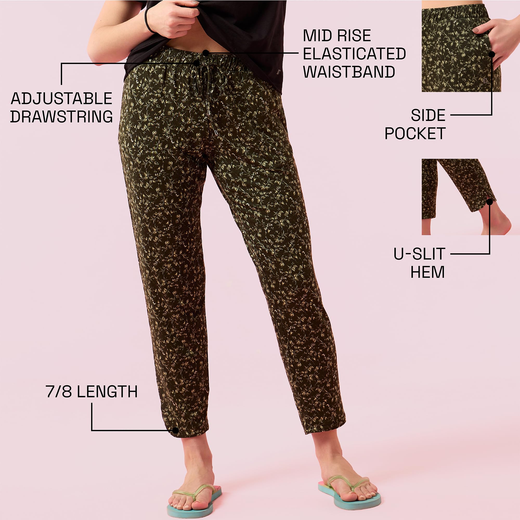 Enamor E048 Tapered Lounge Pants with Drawstring Details with Metal Ends