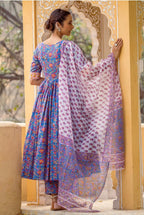 ANNI DESIGNER Womens Rayon Blend Printed Anarkali Kurta with Pant & Dupatta (MYTEE Multi_S_Multicolor_Small)