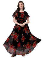 Trillmixa WomenS Georgette Floral Maxi-Length Dress(T_Flower) Black