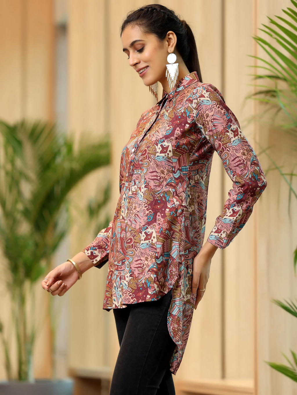 Libas WomenS Silk Blend Printed Straight Kurtis (37210_Mauve