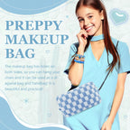 58 Pcs Checkered Makeup Bag Set Preppy Aesthetic Cosmetic Bag Travel Makeup Pouch Toiletry Bag 7 Heishi Surfer Bracelets with 50