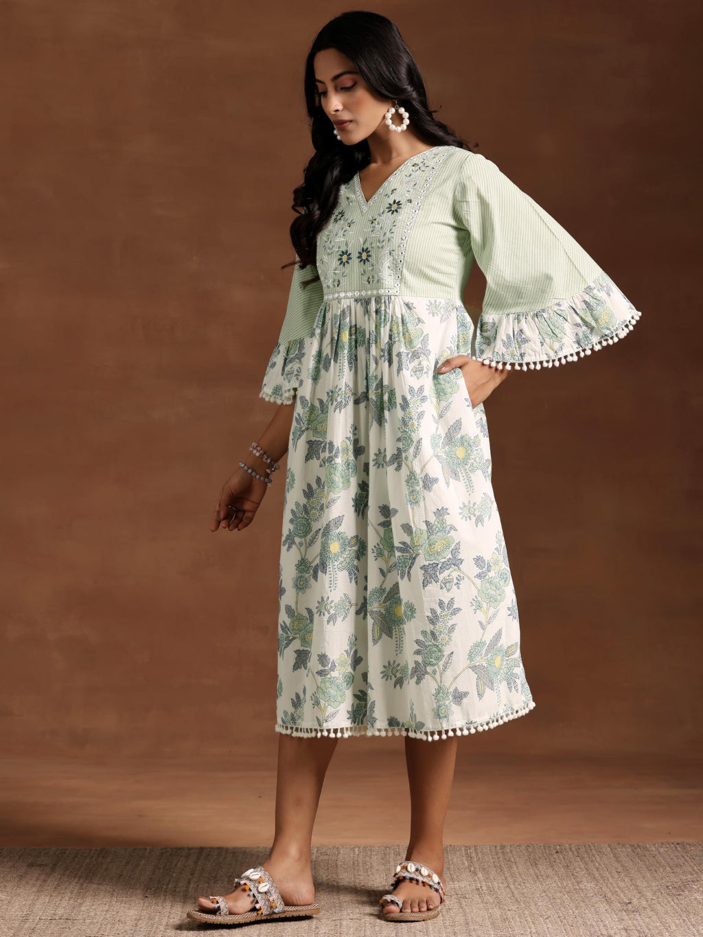 Libas Green Printed Cotton A-Line Kurta