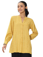 Libas Womens Woven Design Cotton Blend Straight Kurti For Women Yellow