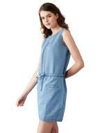 Dolce Crudo Women'S Light Blue Solid Denim Dress(Doaw18Den04-25-158-03,Light Blue)