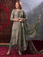ANNI DESIGNER Women s Casual Rayon Blend Dupatta Kurta Pants, grey, XL