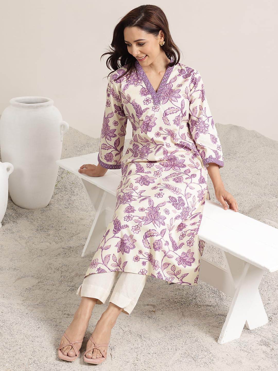 Libas WomenS Viscose Rayon Self Design Straight Kurtas (29414Oh Purple