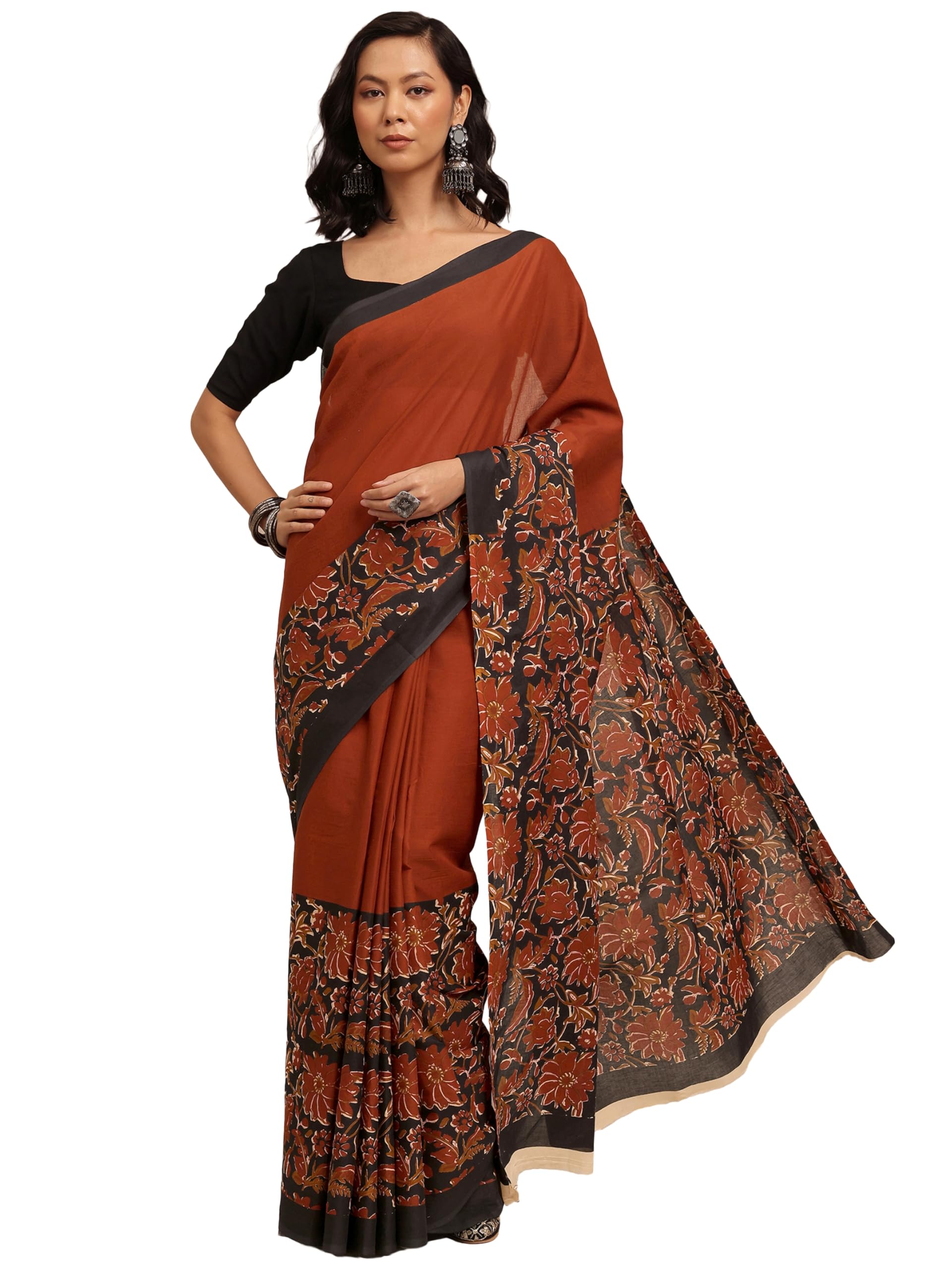 Libas Solid Cotton Saree With Unstitched Blouse Piece