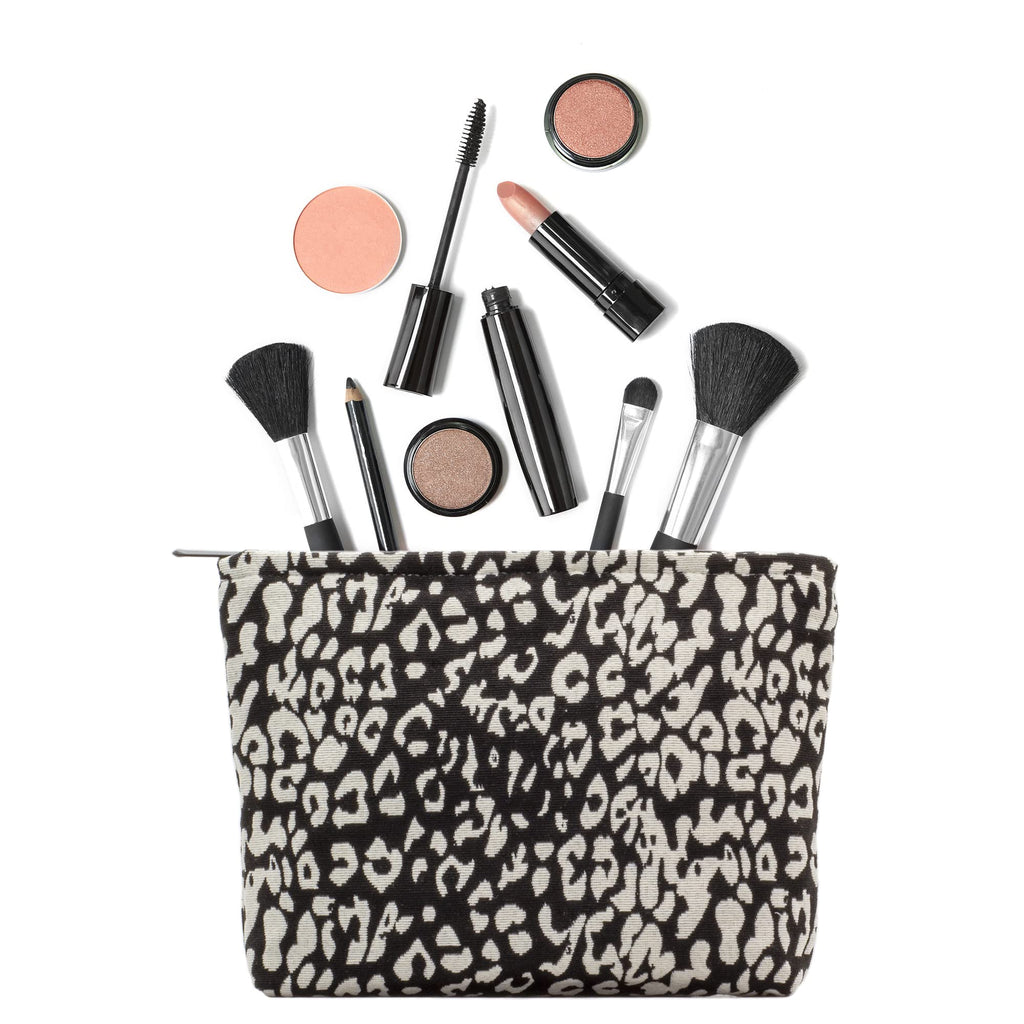 PAZIMIIK Makeup Bags for Purse Zipper Cosmetic Pouch Large Travel Canvas Make Up Organizer Tool Pouch for Women and Girls,Leopar