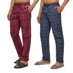 XYXX Mens Super Combed Cotton Checkered Checkmate Pyjamas [Pack of 2] Elasticated Waist, Drawstring | Loungewear for Men in Blu