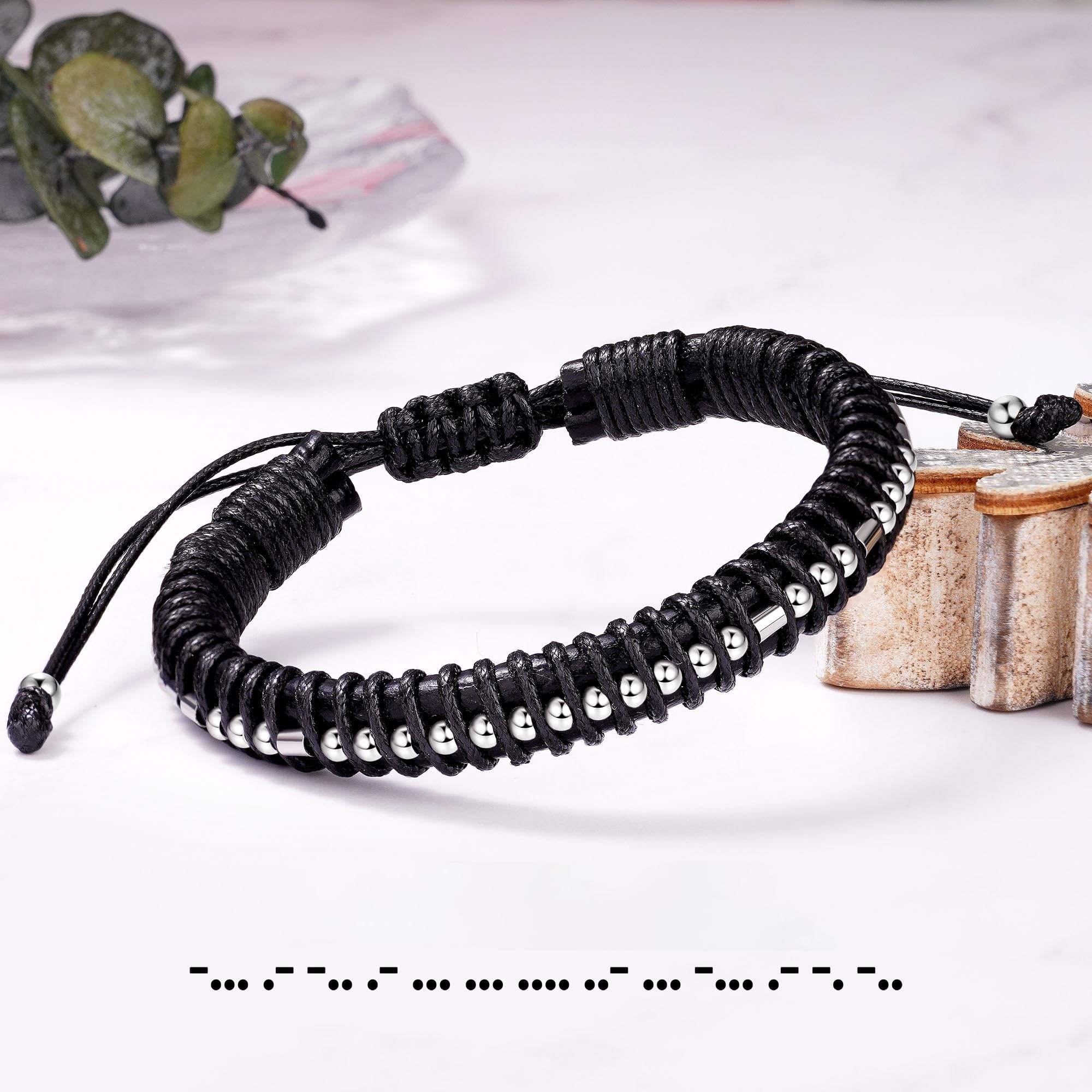 Husband Birthday Gifts for Men Morse Code Bracelets for Men Leather Bracelets Funny Anniversary Retirement Gifts for Boyfriend C