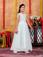 Aarika Girls White Colour Emballished Net Gown (3-9 Years)