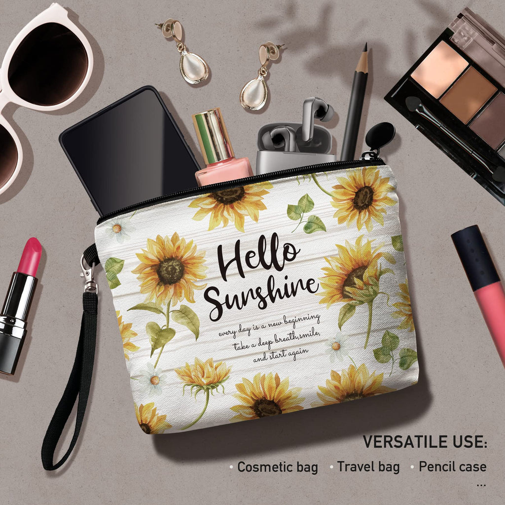 Hglian Sunflower Travel Makeup Bag Inspirational Cosmetic Toiletry Bags Cute Zipper Wristlet Pouch for Purse Travel Accessories
