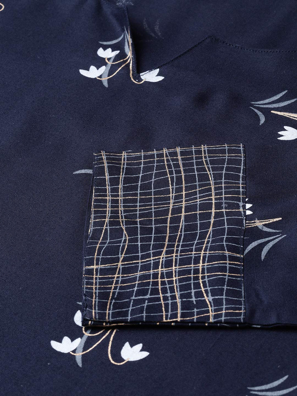 Idalia Women'S Navy Blue Khari Gold Print Rayon Kurta Set