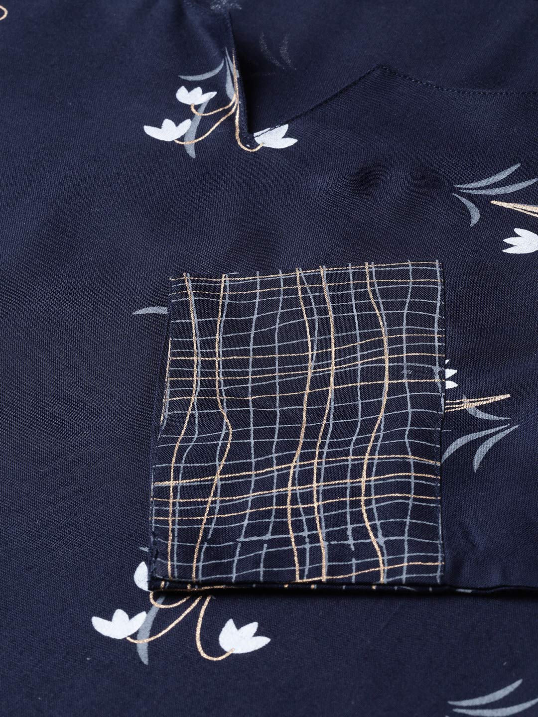 Idalia Women'S Navy Blue Khari Gold Print Rayon Kurta Set