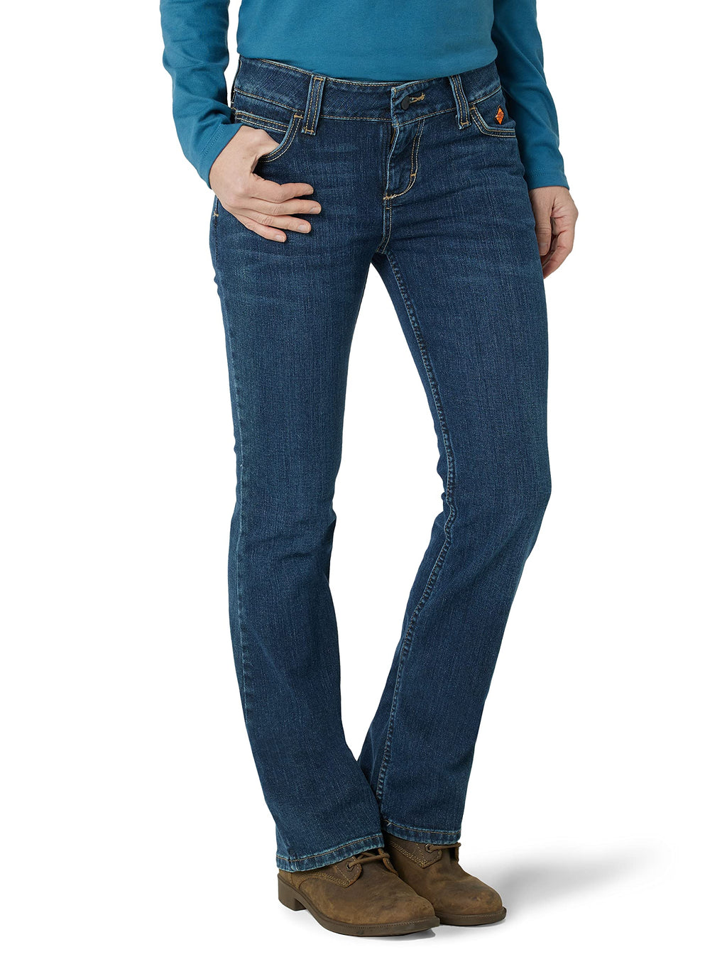 Wrangler Riggs Workwear Women's FR Retro Mae Boot Cut Jean, Dark Indigo, 19-34