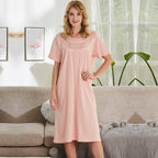 Keyocean Nightgown for Women, Soft 100% Cotton Comfy Lightweight Short-sleeve Ladies Sleepwear, Peach Color, X-Large