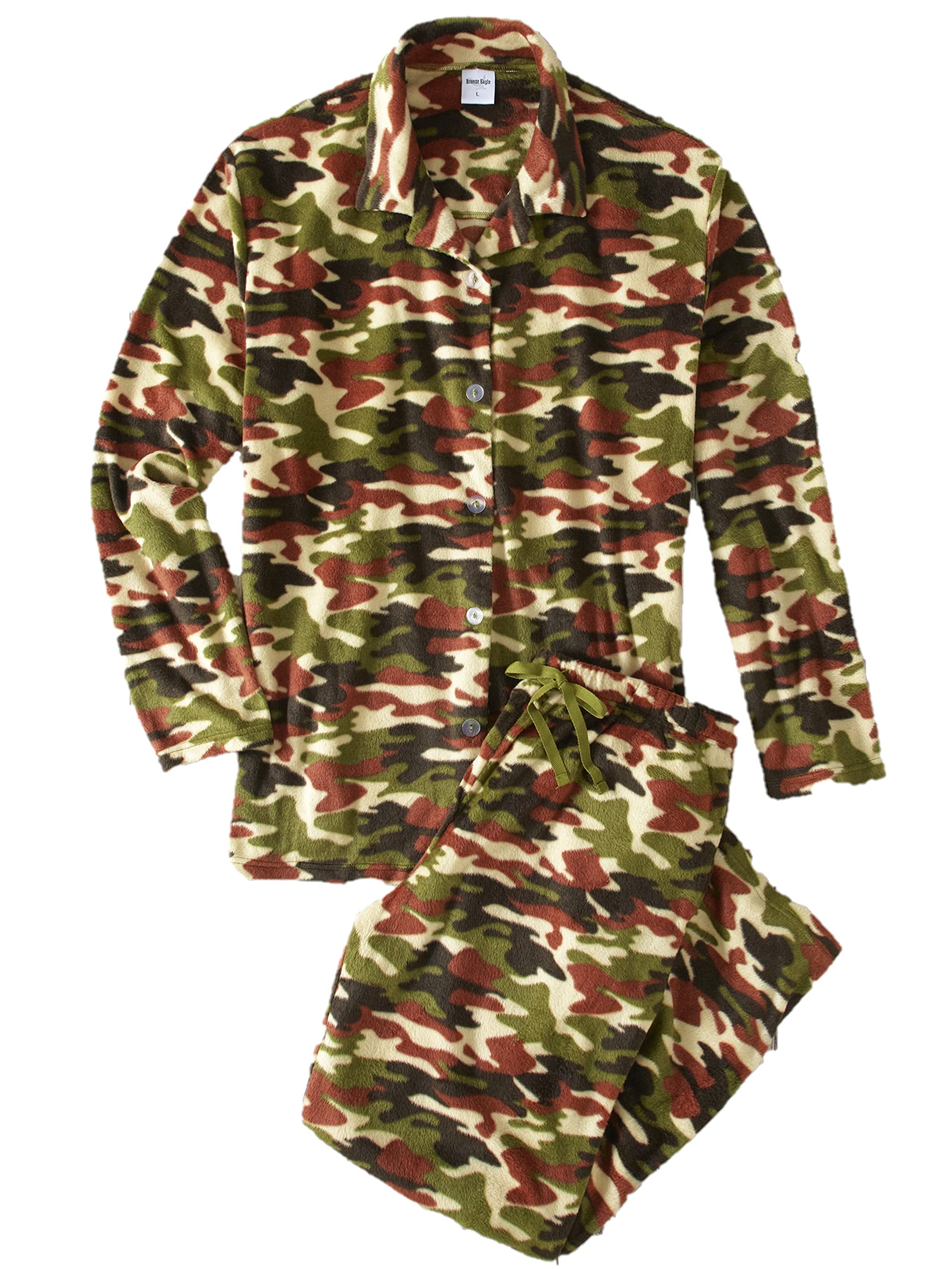 Men's Notch Collar Fleece Pajama Sets - Camouflage Medium