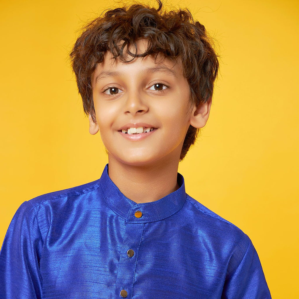 Bon Organik Royal Blue Silk Kurta With Pajama Set For Boy