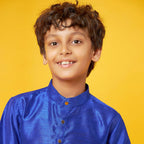 Bon Organik Royal Blue Silk Kurta With Pajama Set For Boy