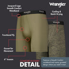 Wrangler Mens Cooling Boxer Briefs, 6    Inseam, Moisture-Wicking, Stretch Fabric, Pack of 6, Quick Dry