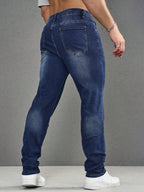AVANOVA Mens Classic Dark Blue Gradient Casual Denim Jeans Tapered Straight Leg Long Distressed Light Jean Cargo, Straight-Leg