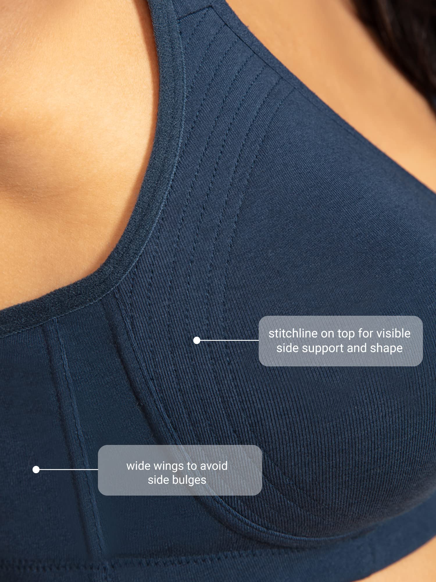 Nykd (Nyb169 Cotton Anti Microbial Non Padded & Non Wired Side Support Shaper Bra For Women | Full Coverage Bra With Detailed Co