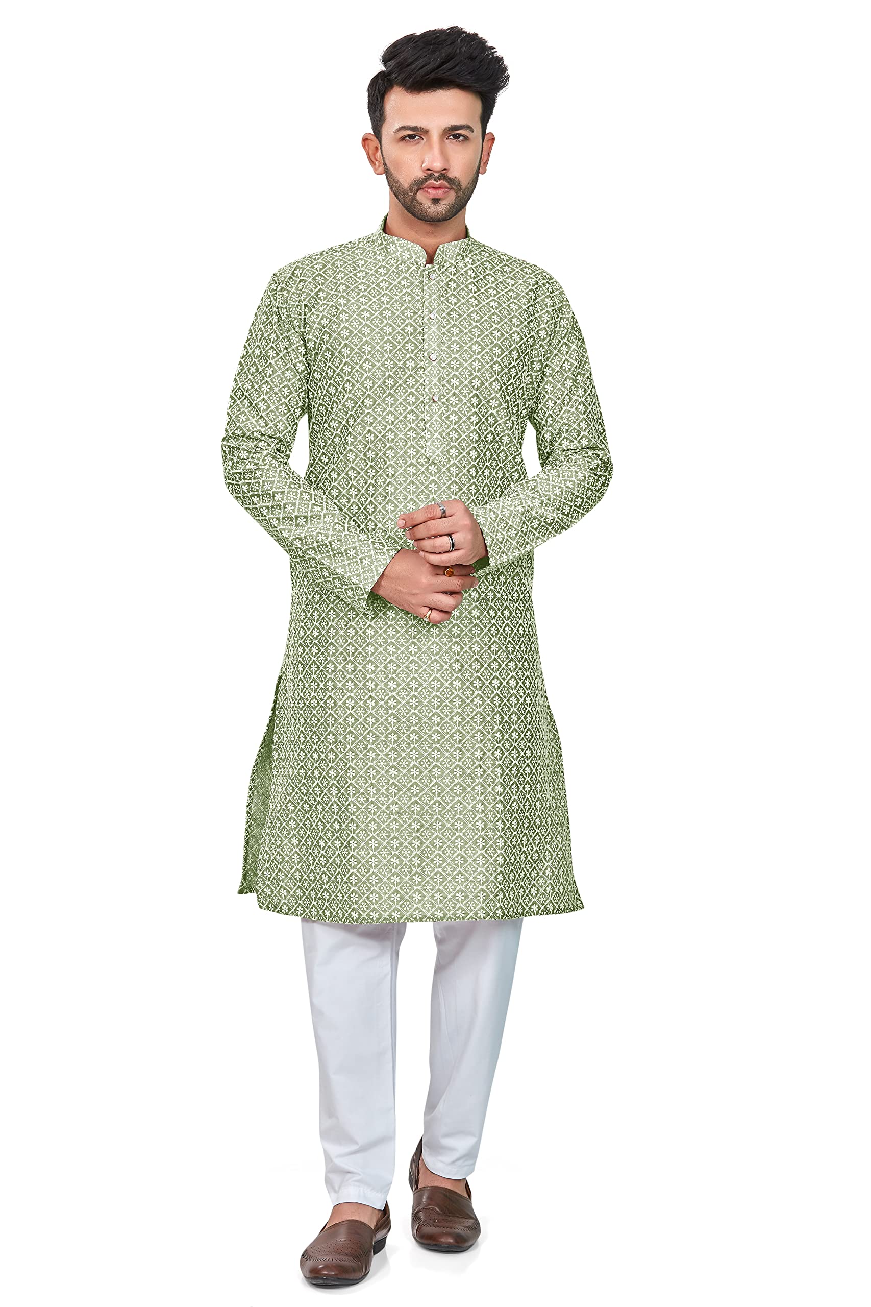 Be Active MenS Embroidered Lucknowi Green Kurta Set || Men Kurta Pajama || Men Kurta Pajama Set || Kurta Pajama For Men (Rfsk00