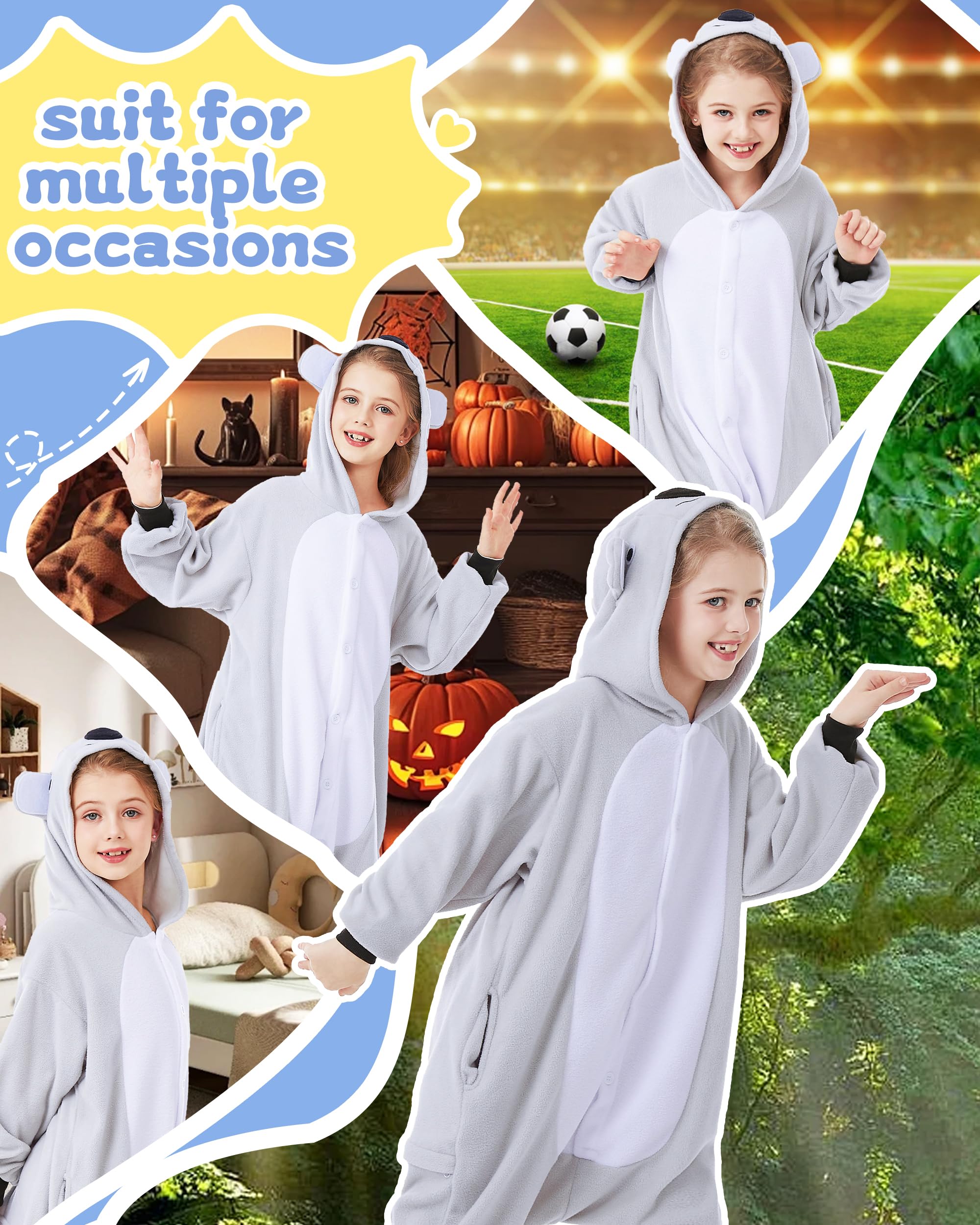 CANASOUR Koala Onesie Halloween Kids Cosplay Costume Girls Animal Unisex Outfuit One Piece Hooded Farm Soft Pajamas Grey Party 6