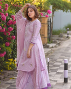 ANNI DESIGNER Women s Rayon Blend Kurta with Trousers and Dupatta, purple, 50