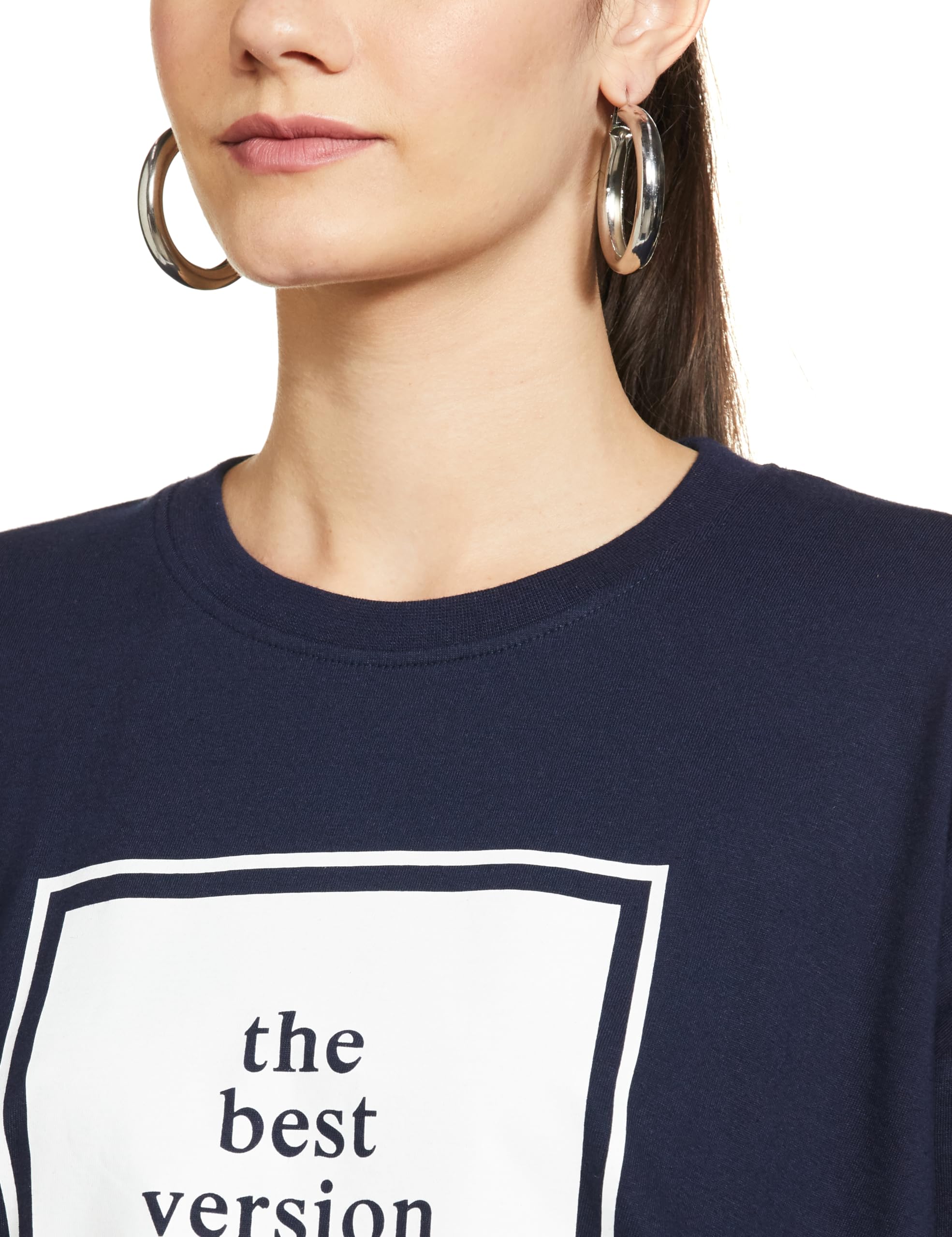 T2F Womens Printed Oversized Fit T-Shirt (WOM-DRP-TSRT-01_Navy