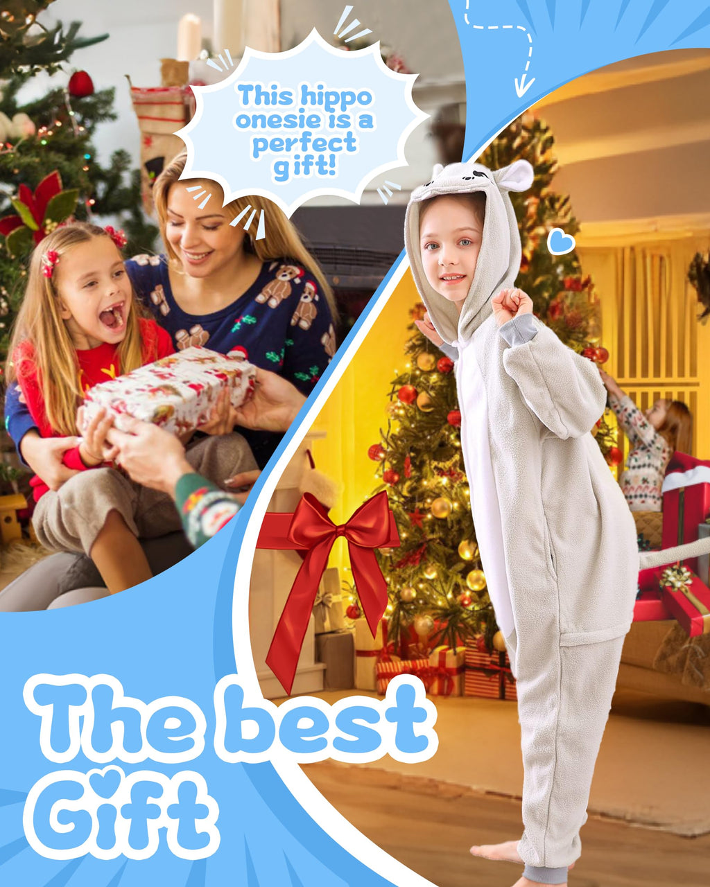 CANASOUR Hippo Onesie Kids Animal Halloween Cosplay Costume for 8-10 Years Girls Unisex Outfuit One Piece Hooded Soft Pajamas Gr