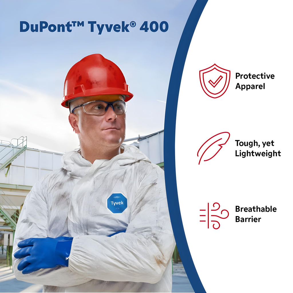 Dupont - TY127SWH3X0025VP Tyvek 400 Individually Packed Disposable Protective Coverall with Hood and Elastic Cuff for PPE Vendin
