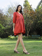 Stylum Womens Solid Italian Crepe Flared Dress Rust