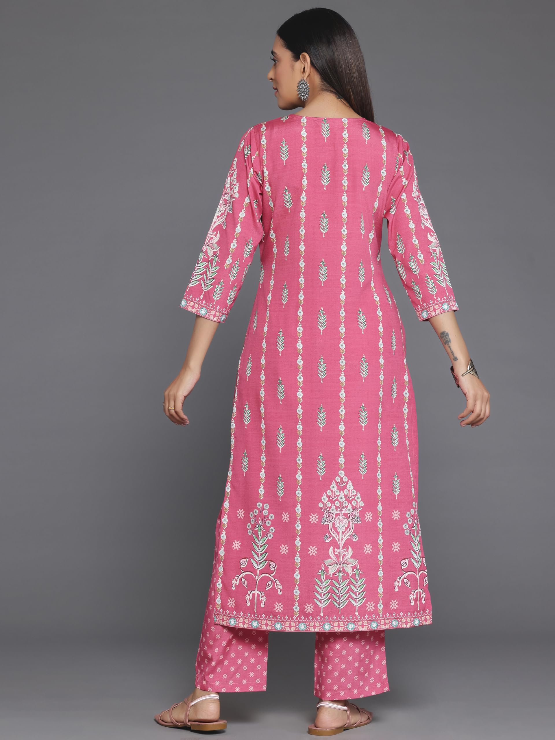 Libas Womens Printed Crepe Straight Kurta With Trousers