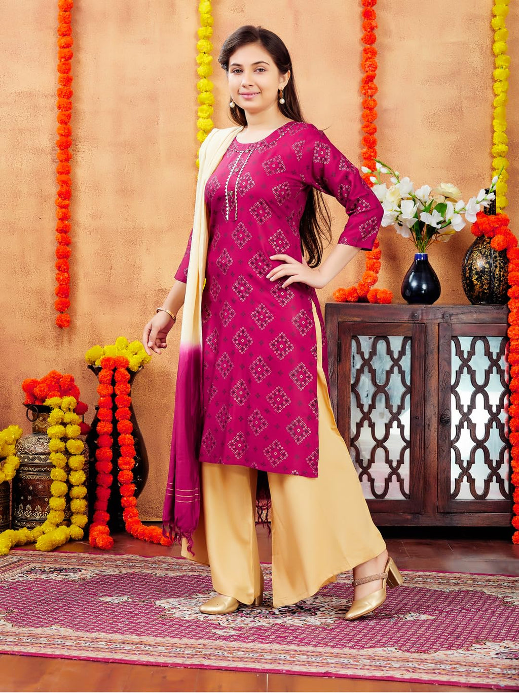 Aarika Girls Maroon Colour Printed Cotton Kurti (10-15 Years)