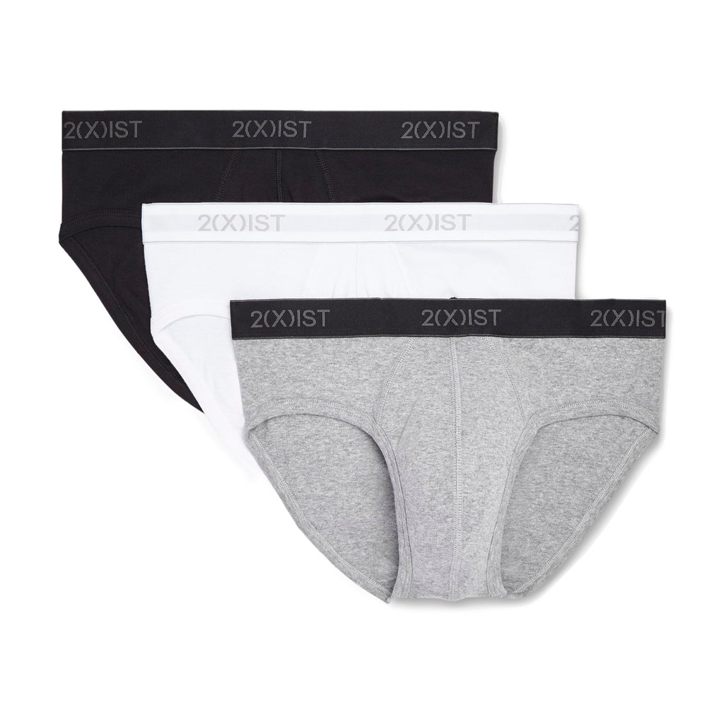 2(X)IST mens Essential Cotton Contour Pouch Brief 3-Pack,White/Black/Grey Heather,Medium