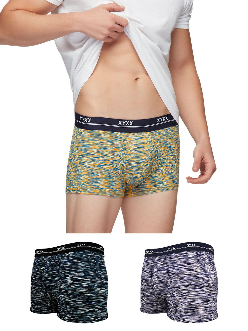 XYXX Mens Underwear Artisto IntelliSoft Antimicrobial Micro Modal Trunk Pack of 3 (Yellow & Blue ; Blue & White ; Teal & Black;