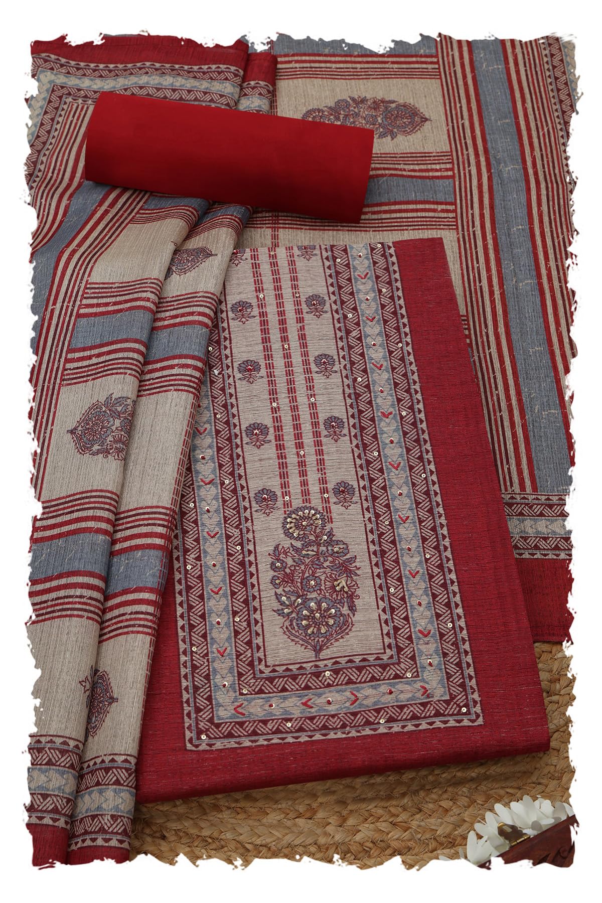 Soch Women Chanderi Floral Print Unstitched Dress Material with Sequins