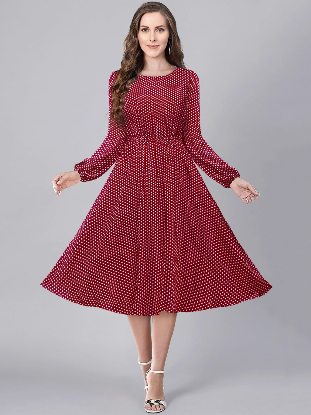 Toochki Dress For Women | Dresses For Women | One Piece Dress | Flared Dress For Women | Maroon Dress | Midi Length Dress | Cott