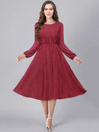 Toochki Dress For Women | Dresses For Women | One Piece Dress | Flared Dress For Women | Maroon Dress | Midi Length Dress | Cott