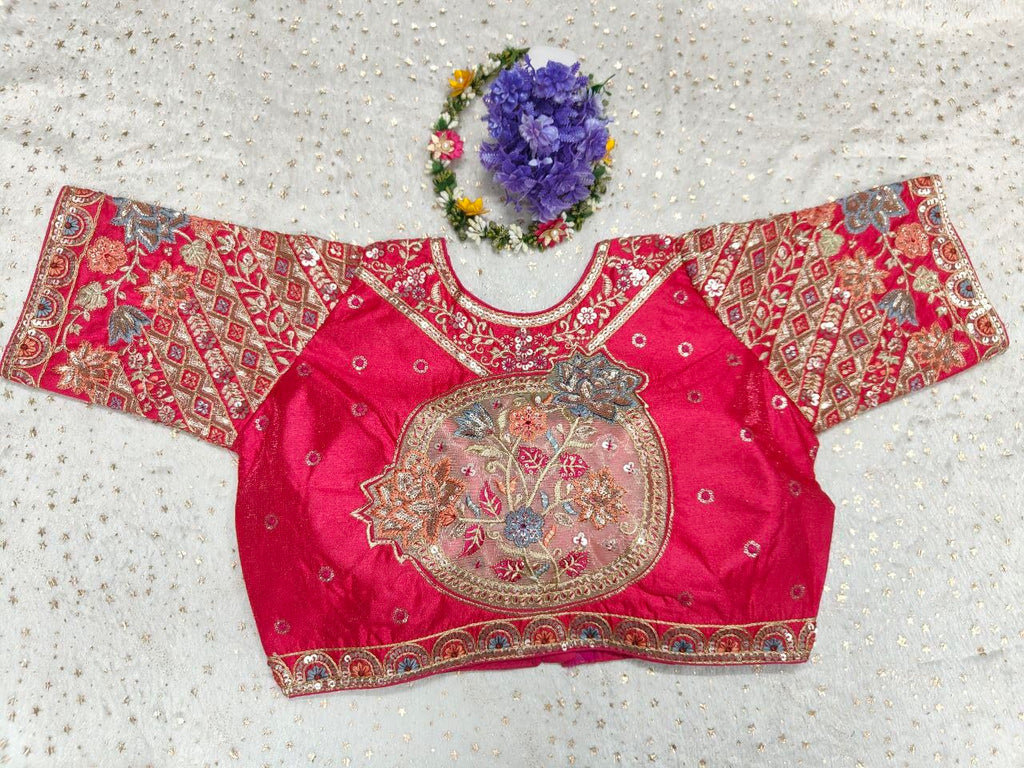 Pujia Mills WomenS Ethnic Wear Golden Codding With Multi Embroidery Sequence Work Sweetheart Neck Half Sleeve Readymade Bridal