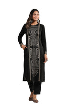 Ishin WomenS Black Jacquard Style Geometric Pattern Straight Winterwear Kurta