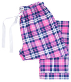 PajamaMania Women's Cotton Flannel Pajama PJ Pants with Pockets, Pink & Navy Plaid, X-Large