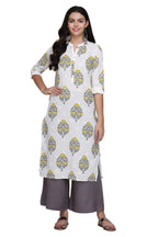 Gosriki Women'S White Color Cambric Fancy Long Straight Block Print Kurti (Shree Kur190111_White)